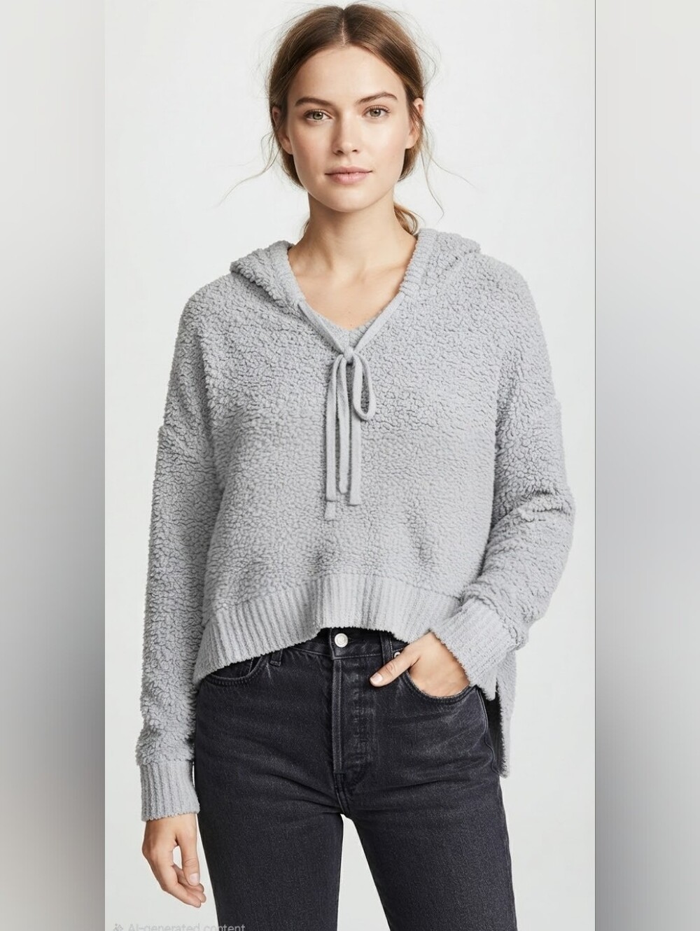 POL Hooded Popcorn Knit Sweater